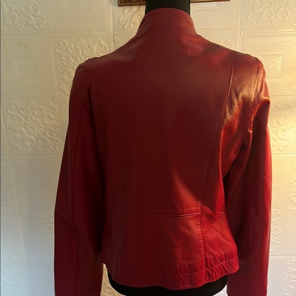 Red Leather Jacket with Fitted Silhouette - Picture 7 of 16